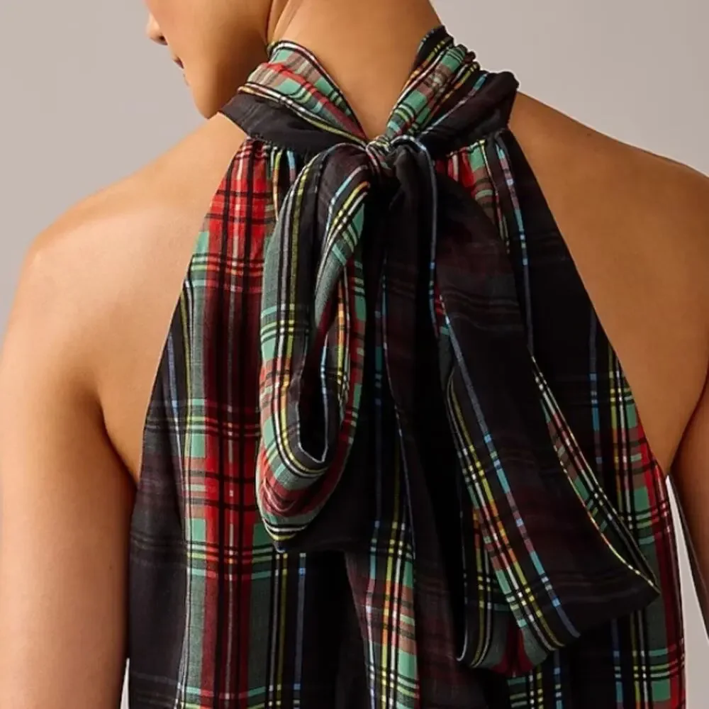 J. Crew tartan chiffon blend necktie Halter